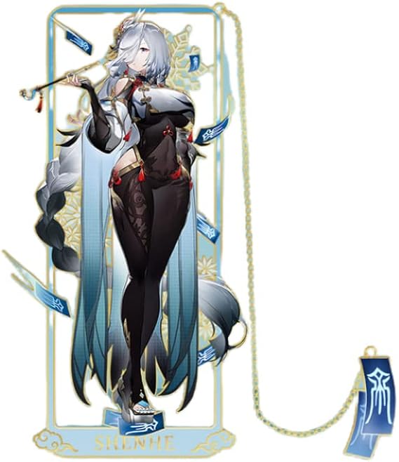 1PC Genshin Impact Figure Metal Bookmark Game Bookmark with Chain (shen'he)