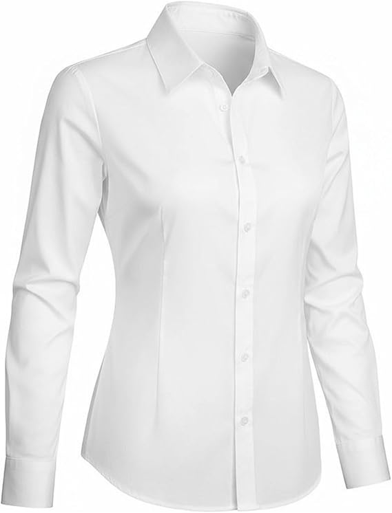 White Shirts for Women, Ladies Long Sleeve Button Down Stretch Blouse for Office Work Business Casual