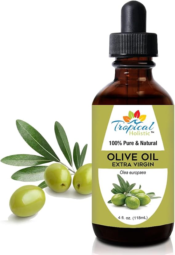 Tropical Holistic Extra Virgin Olive Oil, 100% Pure, Cold-Pressed and Unrefined, Moisturizing Oil for Skin, Hair and Body, 4 fl oz