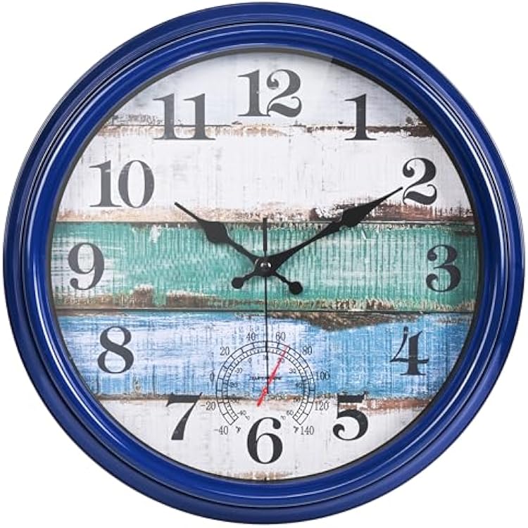 Large Outdoor Clock Waterproof with Thermometer Vintage Rustic Coastal Clock for Pool Garden Patio 16 Inch