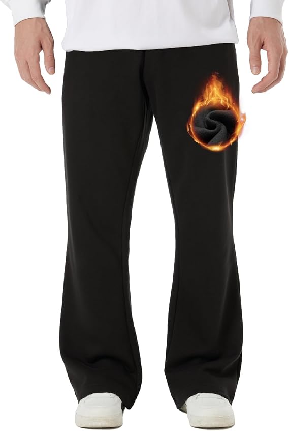BRISIRA Baggy Flare Sweatpants Men Fleece Lined Pants Wide Leg Warm