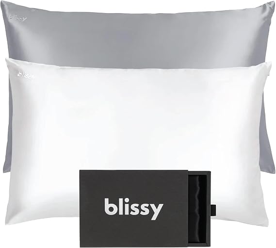 Save 10% on Blissy Silk Pillowcase (Queen Size) Bundle: 100% Pure Mulberry Silk, High-Grade Fibers, Moisture Wicking - Satin Pillowcase for Hair & Skin