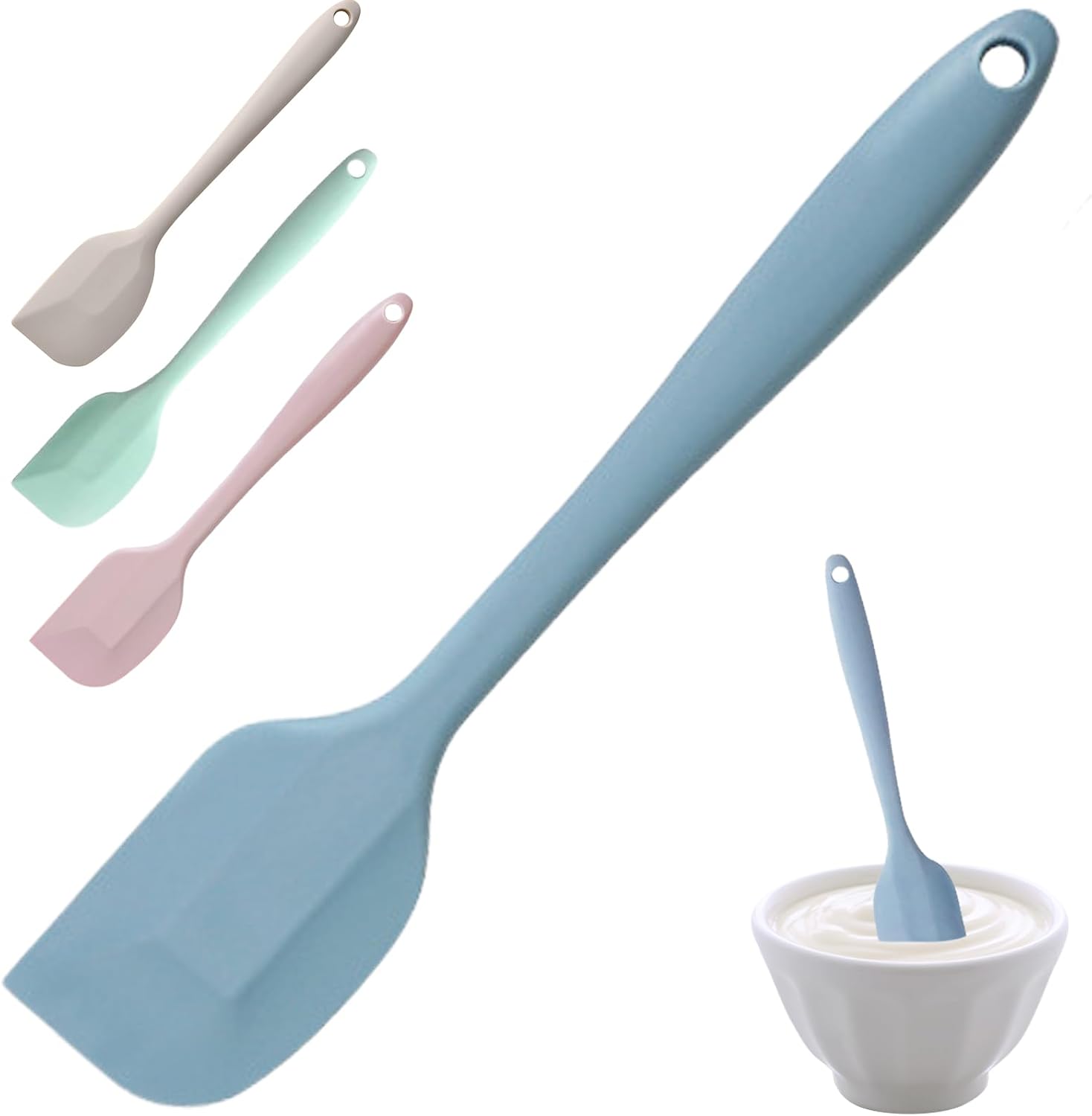 Small Silicone Spatula 8.3 Inch 1-Pack - High Heat Resistant Non-Stick Blue Jar Scraper, Mini Narrow Container Spatulas for Baking,Jam Mixing & Oils-Ergonomic Seamless Design Kitchen Cooking Utensils