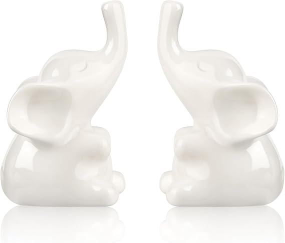 Loving Pair Ceramic White Elephant Figurines Set, Small Elephant Statue for Shelf Desk Home Decor, Gift for Women,Anniversary,Valentine's Day