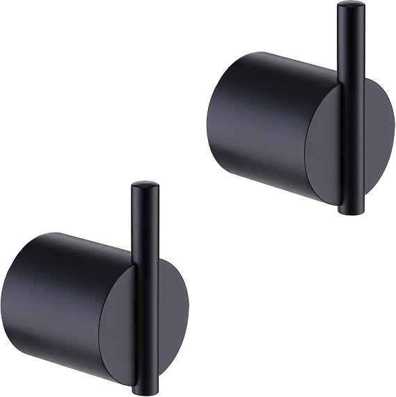 RANDOM Matte Black Towel Hooks 2 Pack 304 Stainless Steel Towel Rack Robe Hook for Bathroom Kitchen Hardware Accessories Wall Mounted Contemporary Style 96068-8MB.