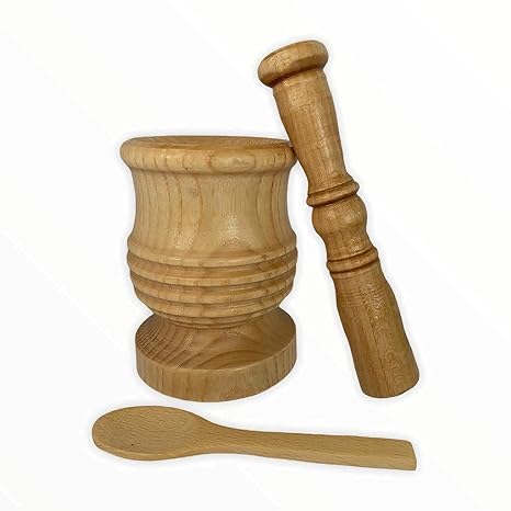 Dosel Handmade Decorative Wooden Mortar and Pestle Set -Grinder for Herbs, Spices, Masher for Garlic and Kitchen Usage-Natural Wood Gift Set for Kitchen Lovers