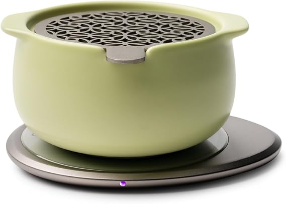 Jun Self-Heating Diffuser Set Verde Green | 5 fl oz / 150 mL Smart Ceramic Essential Oil Diffuser with Heating Pad
