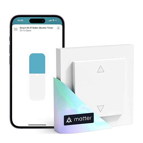Meross Matter Smart Roller Shutter Switch WLAN 55 x 55 mm Smart Home Roller Shutter Control Blind Switch Compatible with Apple HomeKit Alexa and Google Home (Neutral Cable Required)
