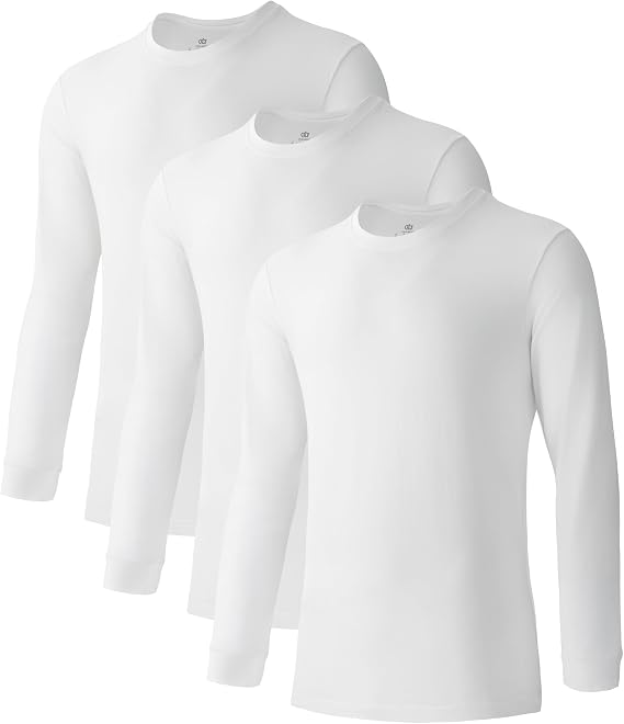 DAVID ARCHY Men's Undershirts, Combed Cotton Long Sleeve T-Shirt, Soft Slim Fit Tees, 3-Pack