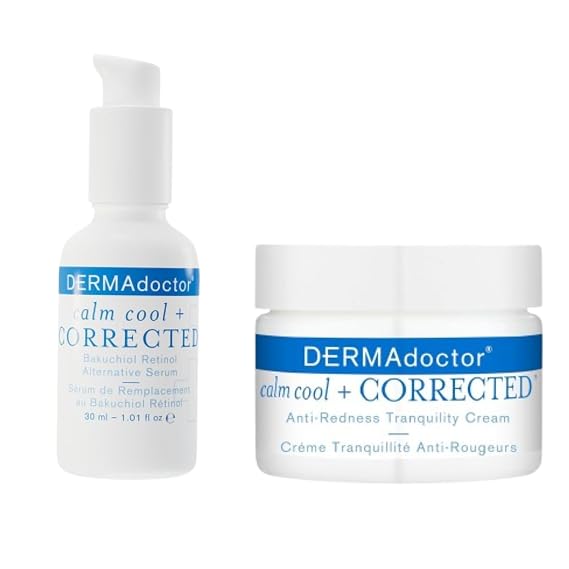 DERMAdoctor Calm Cool + Corrected Anti-Redness Cream & Bakuchiol Retinol Alternative Serum Bundle for Sensitive Skin