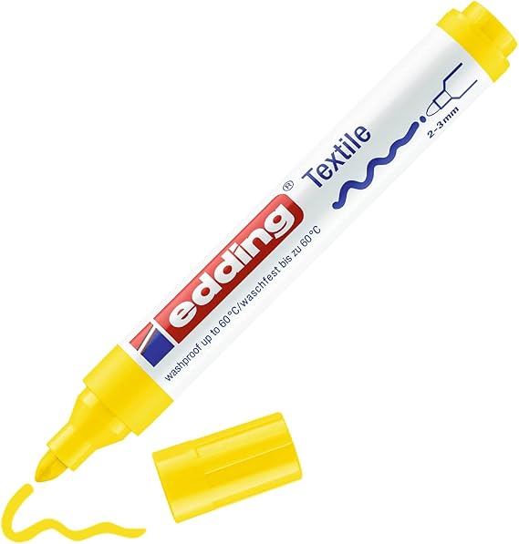 edding 4500 Textile Marker - Yellow - 1 Pen - Round Nib 2-3 mm - Permanent Fabric Markers for Drawing on Textiles, wash-Resistant up to 60 C - Marker pens for Fabric Lettering
