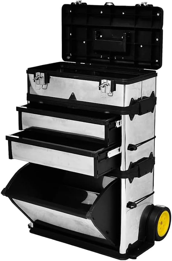 vidaXL 3-Part Rolling Tool Box with 2 Wheels