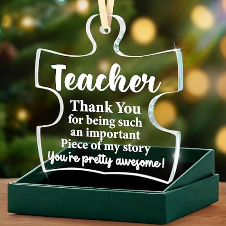 Teacher Appreciation Gifts, Thank You Teacher Valentines End of YearSchool Gift for Educator Mentor Professor School Staff, Appreciation Sentimental Glass Ornament with Gift Box