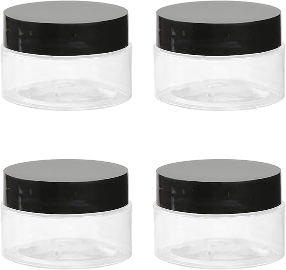Tabanzhe Empty Sample Pots-4PCS Plastic Cream Cosmetic Jars with Lids Wide Mouth Round Clear Bottle Leak Proof Travel Storage Container for Face Creams Oils Ointments Make-Up