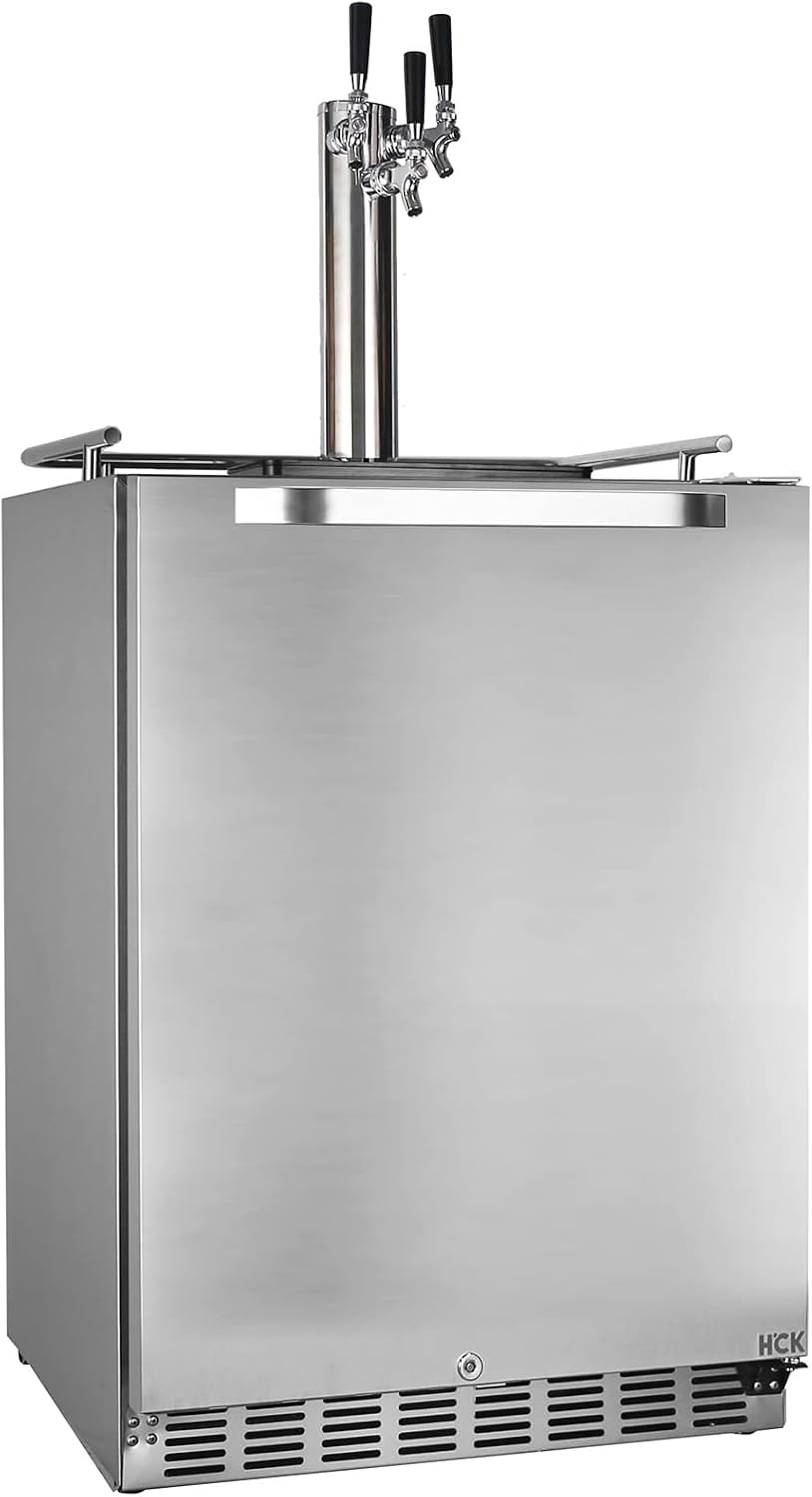 HCK Kegerator 24 inch, 2 in 1 Outdoor Kegerator Undercounter, 3 Taps Draft Beer Dispenser, Complete Accessories, Stainless Steel, Full Size Beer Kegerator for Home Bar, Patio, Outdoor Kitchen