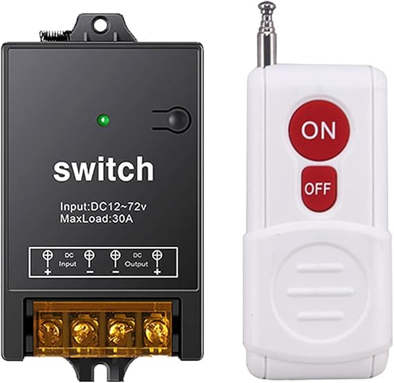 Wireless Remote Control Switch,DC 12V/24V/48V/72V/ RF Remote Control Light Switches for Pump Security Systems Door Curtain Gate Barriers etc with 1600ft Long Range (12V-72V, Black)
