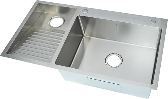 Laundry Utility Sink with Washing Board Stainless Steel Kitchen Sink Domestic Pool Balcony Room Wash Basin Easy Clean Double Bowl 900mm/35.4inch