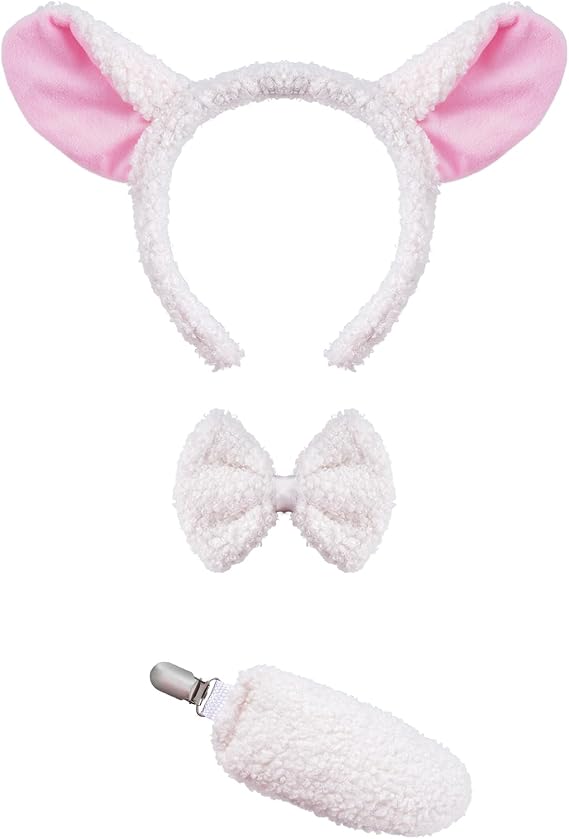 Pistha Lamb Costume Accessory Set Sheep Ears Headband Bowtie and Tail for Halloween Cosplay Party