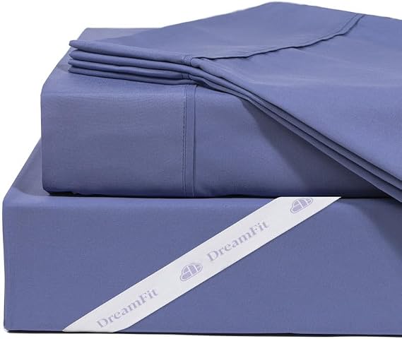 DreamFit DreamCool 100% Pima Cotton Sheets with Elastic Corner Straps 20 Inch Extra Deep Pocket Crafted in USA Bedding  to Stay On Luxury Sheets Full Sheets Set Blue