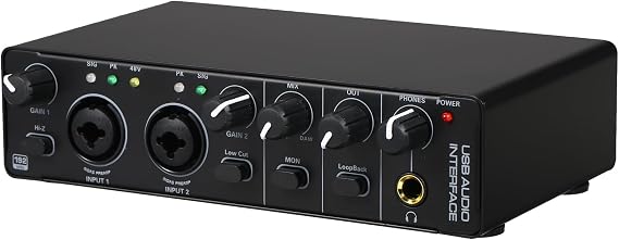 Audio Mixer Sound Card USB Audio Interface Sound Card RHM 2 in 2 Out Audio Interface Soundboard with 48 V Phantom Power for Recording Professional Audio Mixer & Mic Preamplifier XLR/TSR/TS