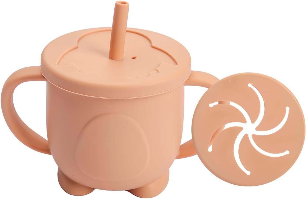 Youuys Baby Drinking and Snack Containers with Lid, Silicone Snack Cups for Toddlers, Khaki