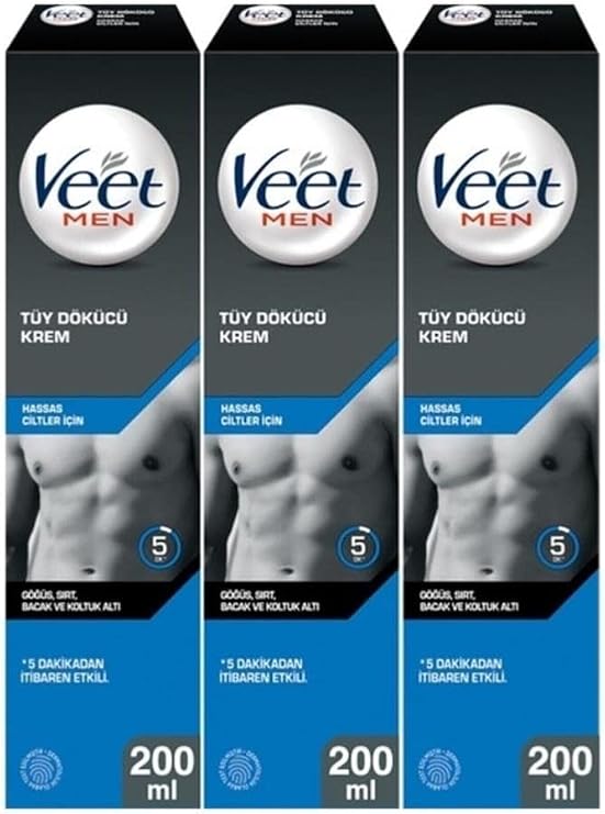 Veet Men Men's Special Depilatory Cream Sensitive Skin 600ml (200 ml x 3 Pieces)