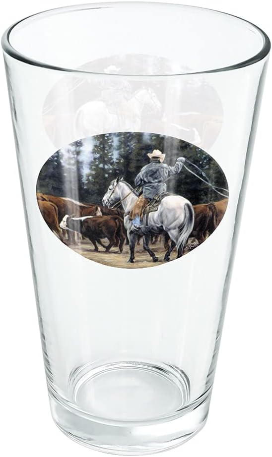 Ranch Cowboy Cattle Drive Roundup 16 oz Pint Glass Tempered, Soda, Water