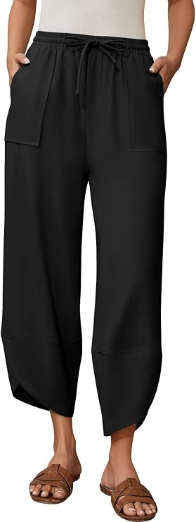 Linen Barrel Pants for Women Wide Leg Harem Palazzo Trousers Drawstring Baggy Summer Beach Vacation with Pockets