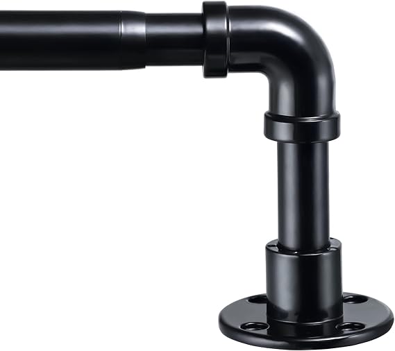 Industrial Curtain Poles Extendable, Black Curtain Pole 81-145cm, Heavy Duty Room Darkening Window Curtain Rod Ceiling Wall Mount for Bedroom, Living Room