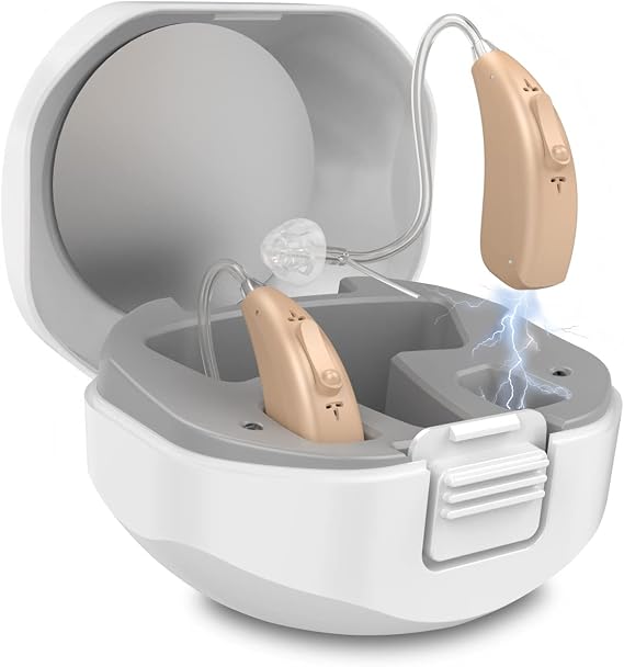 Rechargeable Hearing Aids for Seniors with Noise Reduction - Beige