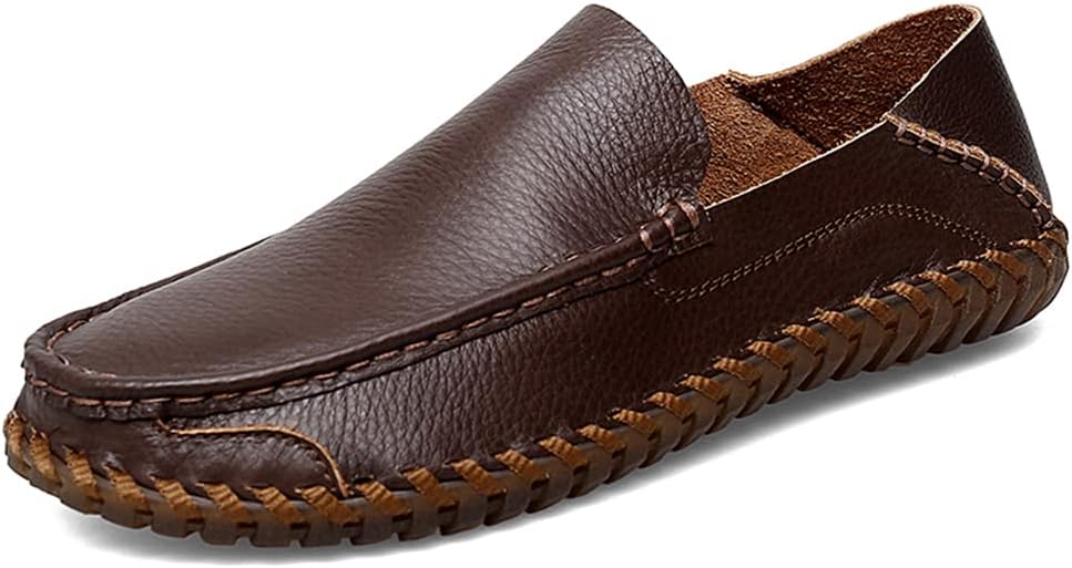Mens Casual Loafers Slip-On Leather Walking Shoes Comfortable for Work Office Dress Outdoor Driving Working Men Classic Leisure Soft Hand Stitching Breathable Sneakers
