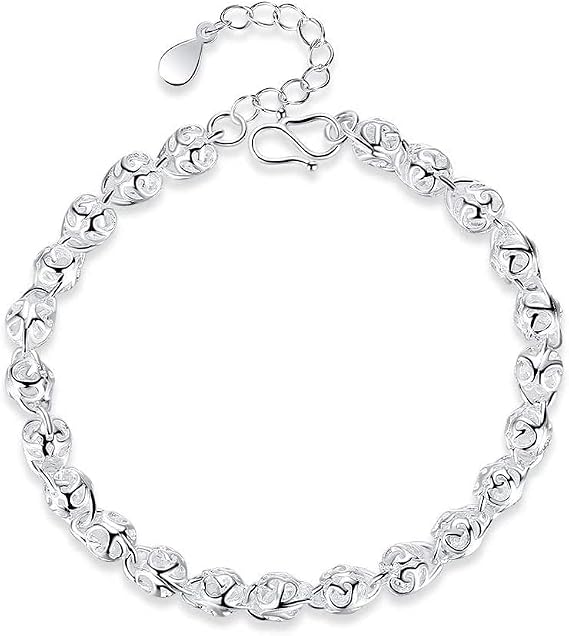 Silver bracelet,jewellery,Ladies 925 Sterling Silver Bracelet Exquisite Hand Carve Hollow Beads Bracelet Fashion Bracelet Ladies Silver Jewellery For Sisters Friend Couples