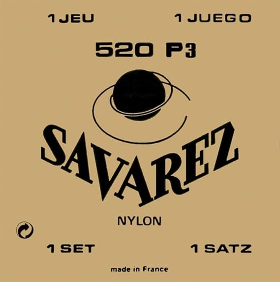 Savarez Saiten für Klassikgitarre Satz Traditional Concert 520P3 Standard Tension Nylon rot, Basssaiten versilbert