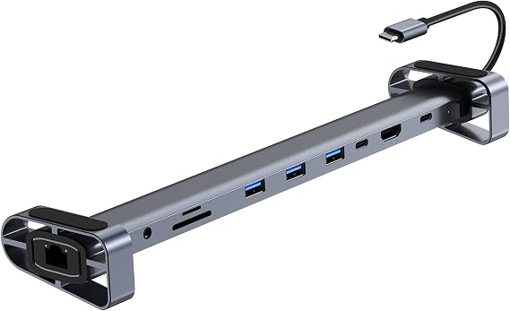 10-in-1 USB-C Laptop Docking Station with Adjustable Stand, 100W Power Delivery, 4K HDMI, Gigabit Ethernet, SD/TF Card Reader, 3 USB 3.0 Ports (Silver)