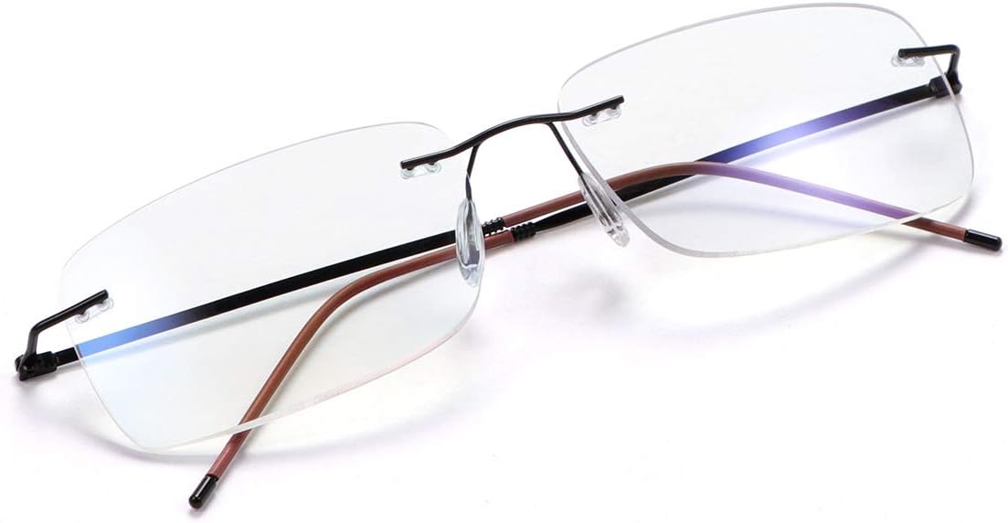 Rimless Progressive Multifocus Reading Glasses Blue Light Blocking No Line Multifocal Computer Readers for Women Men Unisex Rectangular Eyewear Titanium Lightweight Magnification Presbyopia Eyeglasses