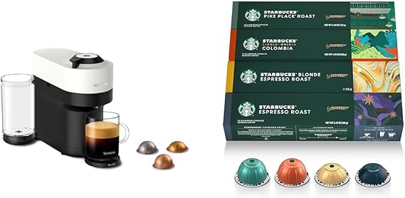 Nespresso Vertuo Pop+ Coffee and Espresso Maker by Breville, Coconut White + Starbucks Capsules