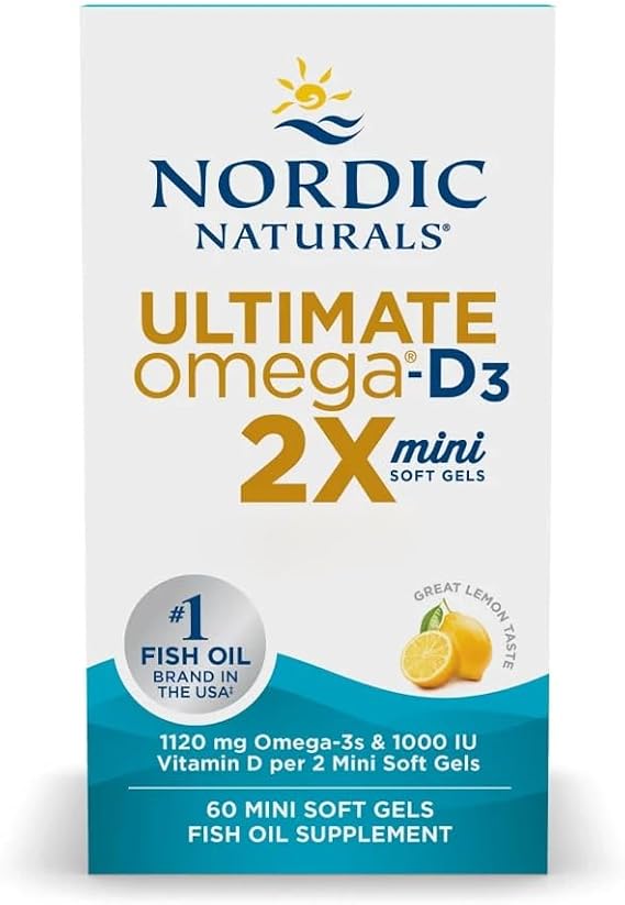 Nordic Naturals Ultimate Omega‑D3 2X 1120 mg / 1000 IU – Lemon Flavor, 60 Mini Soft Gels – High‑Strength Omega‑3 + Vitamin D3