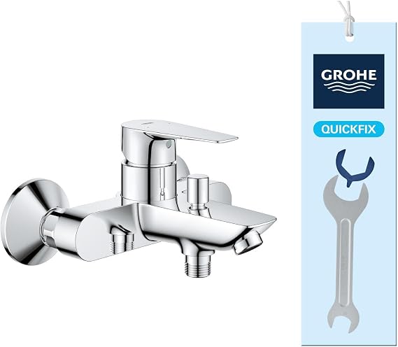 GROHE QuickFix Start Edge Shower or Tub Faucet, Wall Mount and Bottom Outlet, Lower Water Consumption, Installation with QuickSpanner Included, Chrome, 24198001