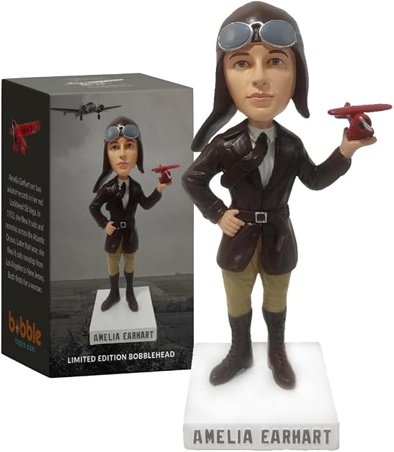 Amelia Earhart Collectible Aviation Bobblehead by Bobbletopia, Premium Polyresin Statue, Historical Woman Explorer and Pilot
