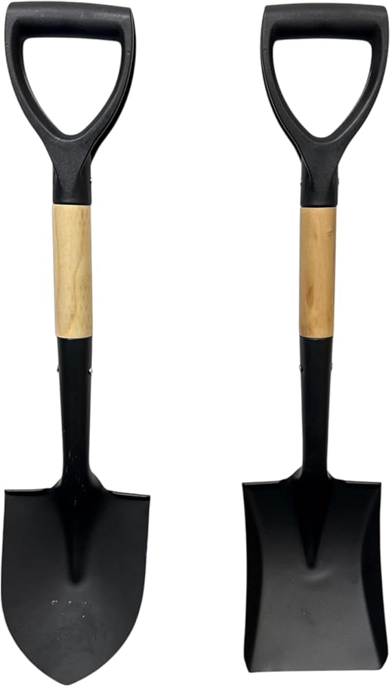 GardNTool Round and Square Head Micro Shovel Set With Wooden Handle Strong Durable Garden Gardening Tools Hand Tool Digging Spade Planting Lightweight Compact Weath [ ROUND & SQUARE MINI SHOVEL SET ]