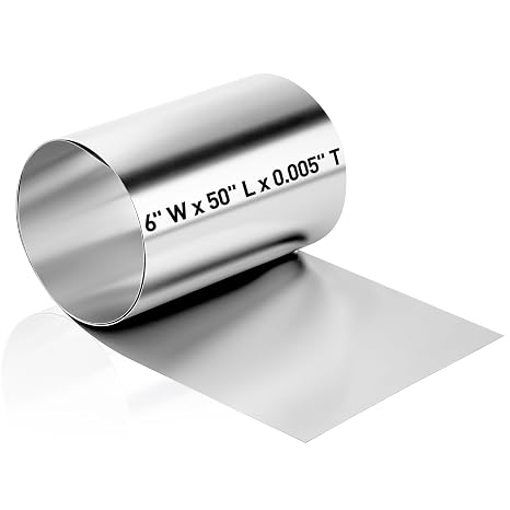 Stainless Steel Shim Stock, 304 Stainless Steel Foil Plate Thin Metal Sheet Strip Shim Roll for Crafts, Electronic Equipment, Full Hard Temper, 50" Long x 6" Wide x 0.005" Thick