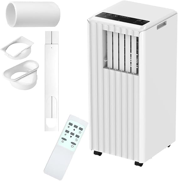 8000 BTU Portable Air Conditioner, 3-In-1 Cooling, Dehumidifier & Fan for 350 Sq. Ft Rooms, Standing Air Conditioner with Quiet Operation, 24H Timer, Sleep Mode, Remote & Window Kit, Reusable Filter