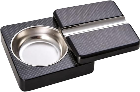 Bey-Berk Single Cigar Ashtray with Compact, Swivel Design 4"x4"x1.75" (LxWxH) Luxury Solid Wood Cigar Ashtray with Stainless Steel Tray for Outdoors, Travel and Indoor Use - Black
