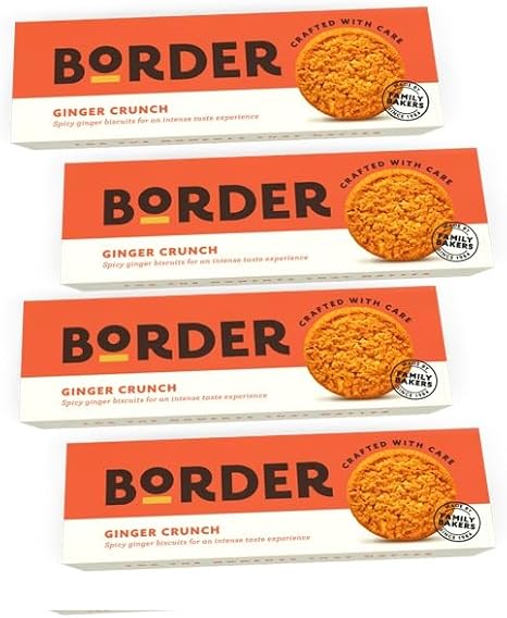 Border Biscuit Fiery Ginger Crunch 135g - Made with Real Ginger - With Warming Spicy Aroma - Deliciously Crunchy Treat - Perfect Food Gift for Biscuit Lovers (Pack of 4)
