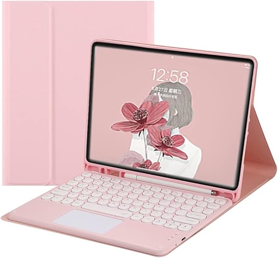 Keyboard Case for Galaxy Tab A7 10.4 inch 2020 (SM-T500 T505 T507) Keyboard Case with Touchpad Cute Round Key Color Keyboard Detachable Bluetooth Keyboard Cover (Pink)