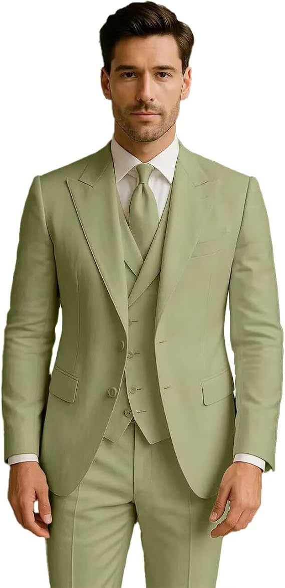 Mens Slim Fit 3 Piece Tuxedo Suit Set - Jacket Vest Pants for Weddings Party Business Occasions