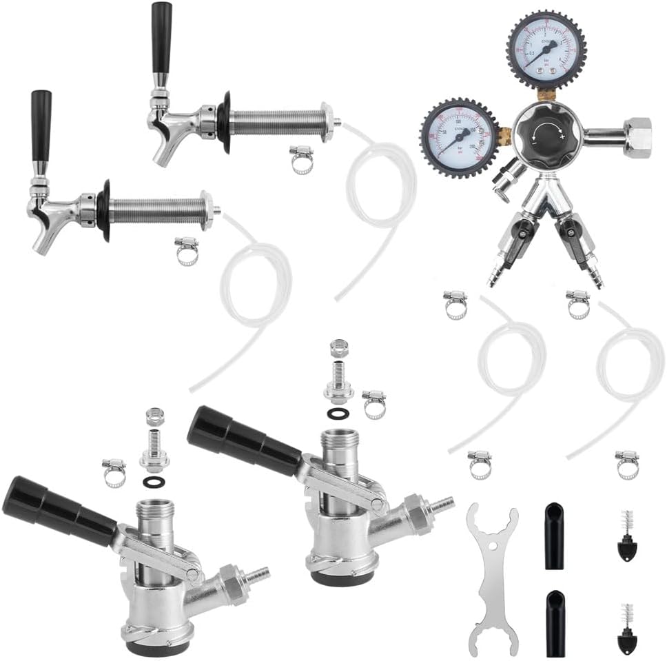 Dual Tap Kegerator Door Mount Conversion Kit with Dual Gauge CGA-320 Regulator & D-System Keg Coupler for Bars, Pubs, and Restaurants CO2 Tank Not Included