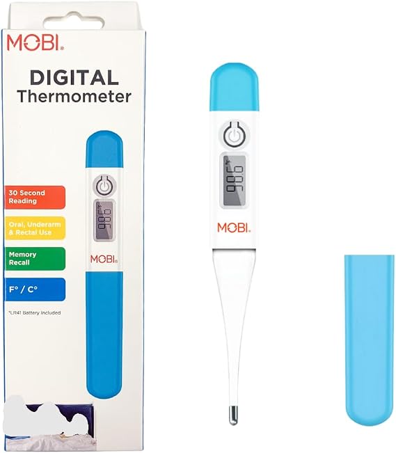 MOBI - Digital Health Thermometer - Oral, Underarm, and Rectal Thermometer for Adults and Children - Thermometer for Fever - Rectum and Armpit Reading for Baby, Children and Adults - 1 Pack