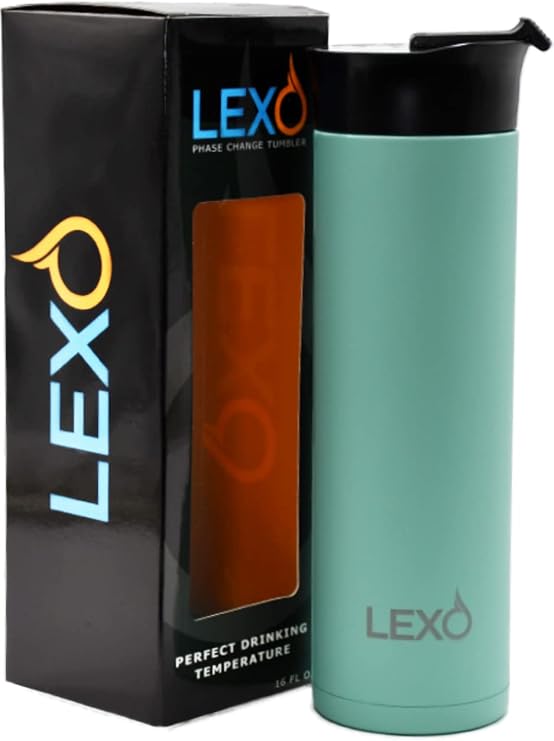 LEXO Temperature Mug - 16 oz, Flip Top Lid, Mint, Grit Finish