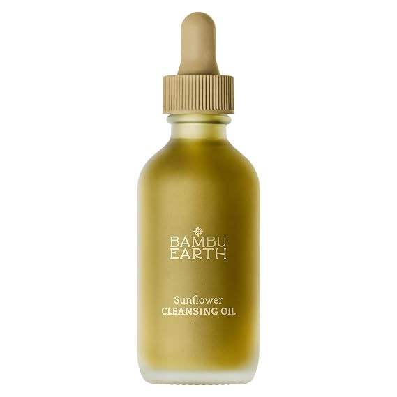 Bambu Earth Sunflower Cleansing Oil - Daily Face Cleanser & Makeup Remover for Clear Skin - Gentle Sunscreen and Makeup Remover, Essential Skincare with Organic Sunflower and Safflower Oils - 2 Fl. oz